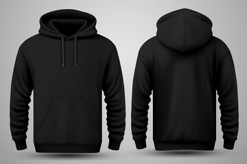 Set of Black front and back view tee hoodie hoody sweatshirt on transparent background cutout. Mockup template for artwork graphic design - obrazy, fototapety, plakaty