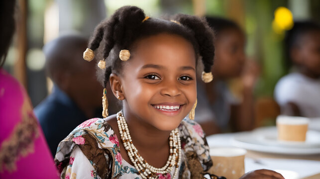 Happy Bantu Female Preschooler in Traditional Event, Wearing Traditional Clothing