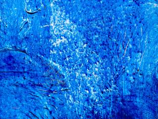 Abstract blue paint background. Brush painted abstract artwork. Blue paint grunge texture with copy space. Hand made blue modern painting.