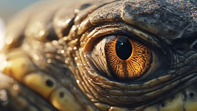 Closeup of a sea turtles ancient eyes, their unwavering gaze revealing a resilience and adaptability that has allowed them to thrive for millions of years in the dynamic sea.