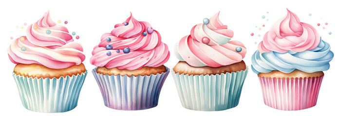 Cupcake in pastel color ,watercolor illustration 