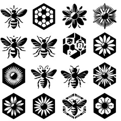 black and white icons bee
