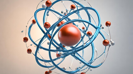 An Image Of A Model Of The Solar System, A blue atom has a atom like atom in it, An Image Of A Blue Object With Orange Balls