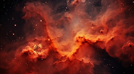 There is a cluster of hot young stars in nebula that shows dust and gas clouds