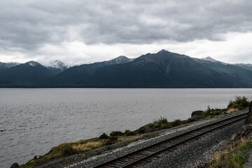 Alaska Railroad Running Along Turnagain Arm Near Anchorage, AK