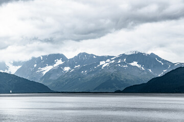 Snow Capped Mountains Along Turnagain Arm Bay in Alaska