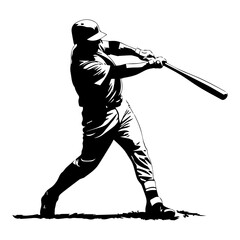 baseball players vector silhouettes. baseballer, isolated ink drawings, Silhouette of a male baseball player hitting the ball vector illustration.