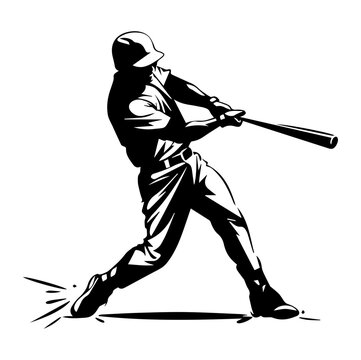 recommend clip art: baseball players vector silhouettes. baseballer, isolated ink drawings, Silhouette of a male baseball player hitting the ball vector illustration.