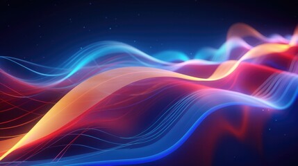 3D rendering, abstract background with multicolored spectrum. Bright neon lights and glowing sea wave lines and flowing cable connections.