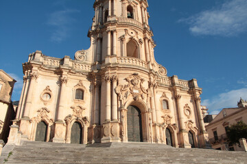 modica sicily italy town san giorgio cathedral medium shot from front of stairs steps