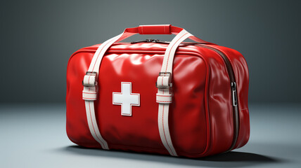 medical bag and suitcase with red emergency kit