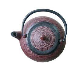 Traditional Asian oriental cast iron tea kettle or teapot on white background
