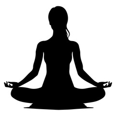 Yoga pose silhouette vector illustration isolated. Yoga pose for relaxation and meditation. Shapes of slime girl practicing yoga in meditation position.