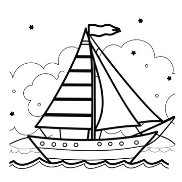 recommend clip art: Cute and funny coloring page of a sailboat. Provides hours of coloring fun for children. To color this page is very easy. Suitable for little kids and toddlers.