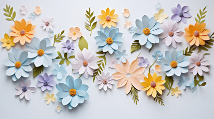 Fototapeta na wymiar flat lay arrangement with spring paper flowe