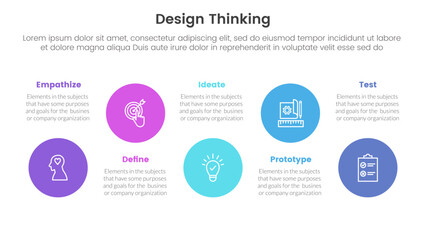 design thinking process infographic template banner with big circle timeline ups and down with 5 point list information for slide presentation - obrazy, fototapety, plakaty