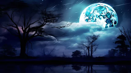 Photo sur Plexiglas Anti-reflet Pleine Lune arbre Photo full moon in night sky beautiful galaxies background