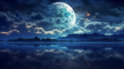 Photo full moon in night sky beautiful galaxies background