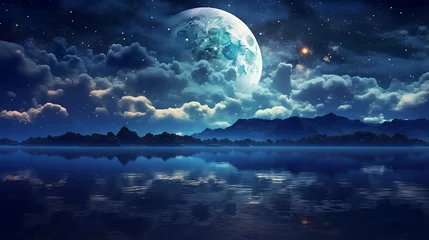 Fotobehang Photo full moon in night sky beautiful galaxies background © vista