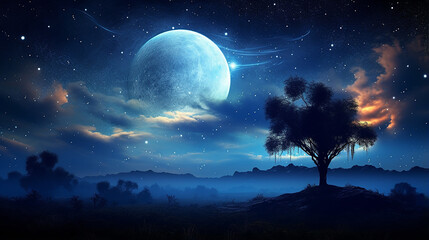 Photo full moon in night sky beautiful galaxies background