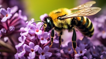 A honey bee feeding on a flower