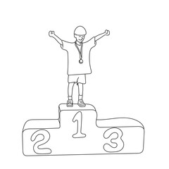 boy with gold medal standing on podium illustration vector hand drawn isolated on white background