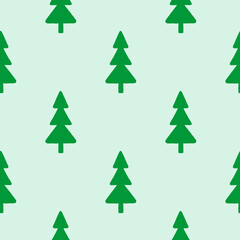 Fototapeta premium Christmas background with green trees on a white background. Seamless pattern.For textiles, gift wrapping.