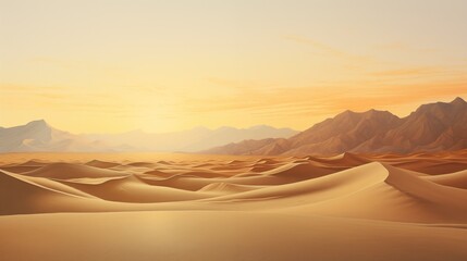 Desert landscape with golden sand dunes and stones illustration.