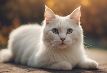 Naklejka na ściany i meble Cute white cat surprised look
