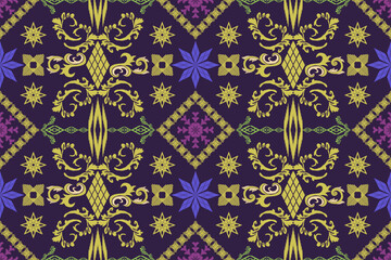 Ethnic ikat aztec embroidery style.Figure Geometric oriental traditional art pattern.Design for ikat background,wallpaper,fashion,clothing,wrapping,fabric,element,sarong,graphic,vector illustration.