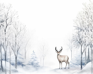winter watercolor animals - deer