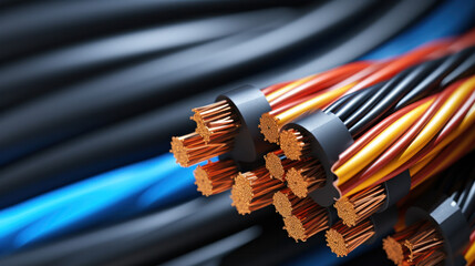 Large group of industrial copper wires - obrazy, fototapety, plakaty