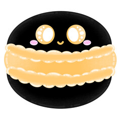 Cute Yellow Macaron Mascot Character Kawaii Cartoon illustration French Dessert Cute Dessert