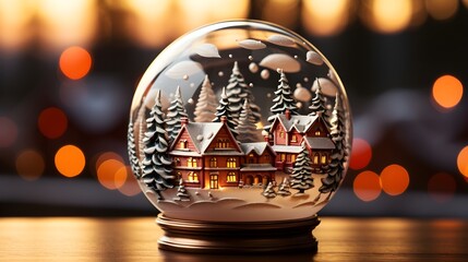 Winter Wonderland: Festive Snow Globe with Pine Trees and Miniature Town