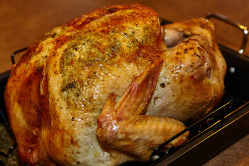 Golden Brown Roasted Turkey in Festive Setting Close-Up