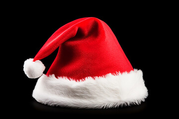 Red Santa cap on black background, Christmas concept