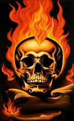 flames and skull on a black background with a black background.