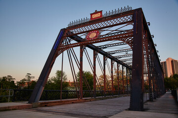 Historic Steel-Truss Bridge Illuminated at Twilight, Fort Wayne, Indiana