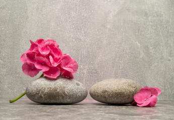 Obraz na płótnie Canvas flowers and stones for podium product presentation