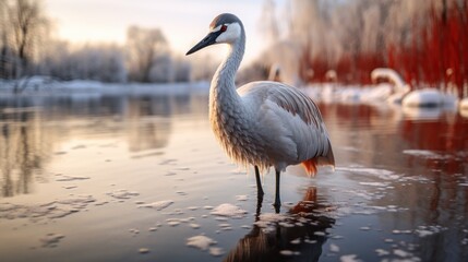 Obraz premium Crane bird in winter scenery