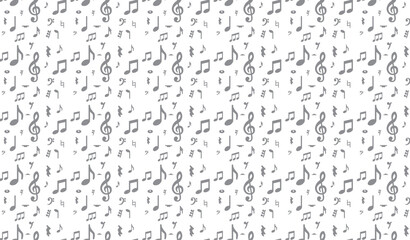 Seamless pattern design. Black musical notes in rounded corner style on transparent background, Pattern included swatches. - obrazy, fototapety, plakaty