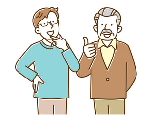 笑顔で喜んでいる父親と息子の2人のイラスト