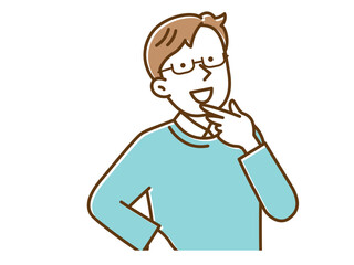 喜んでいるメガネを掛けた男性のイラスト
