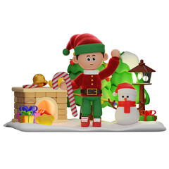 3d boy character christmas Holding Candy Cane pose