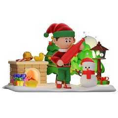 3d boy character christmas Holding Champagne pose
