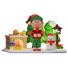 3d boy character christmas Holding Confetti pose
