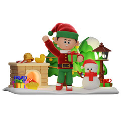 3d boy character christmas Holding Gift pose