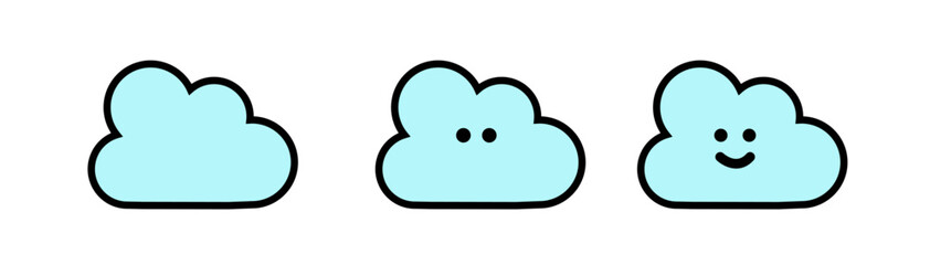天気のアイコン　雲　カラー　可愛い　顔付き　グラフィック素材　