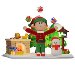 3d boy character christmas Playing With Gifts pose