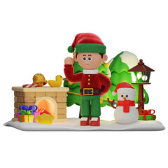3d boy character christmas Pointing pose